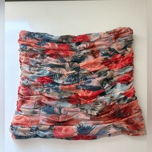 Anthropologie Floral Strapless Ruched Top